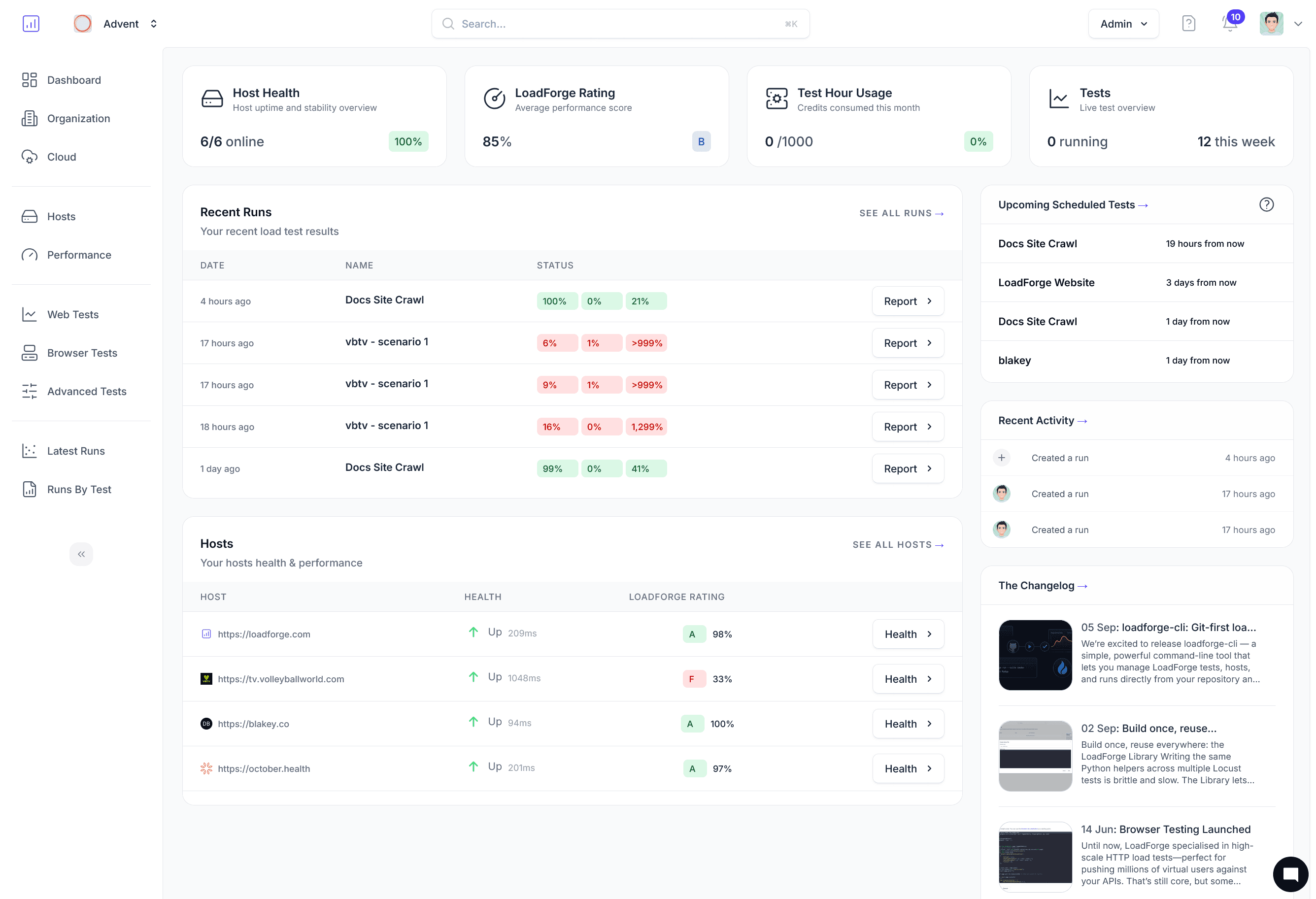 LoadForge load testing dashboard